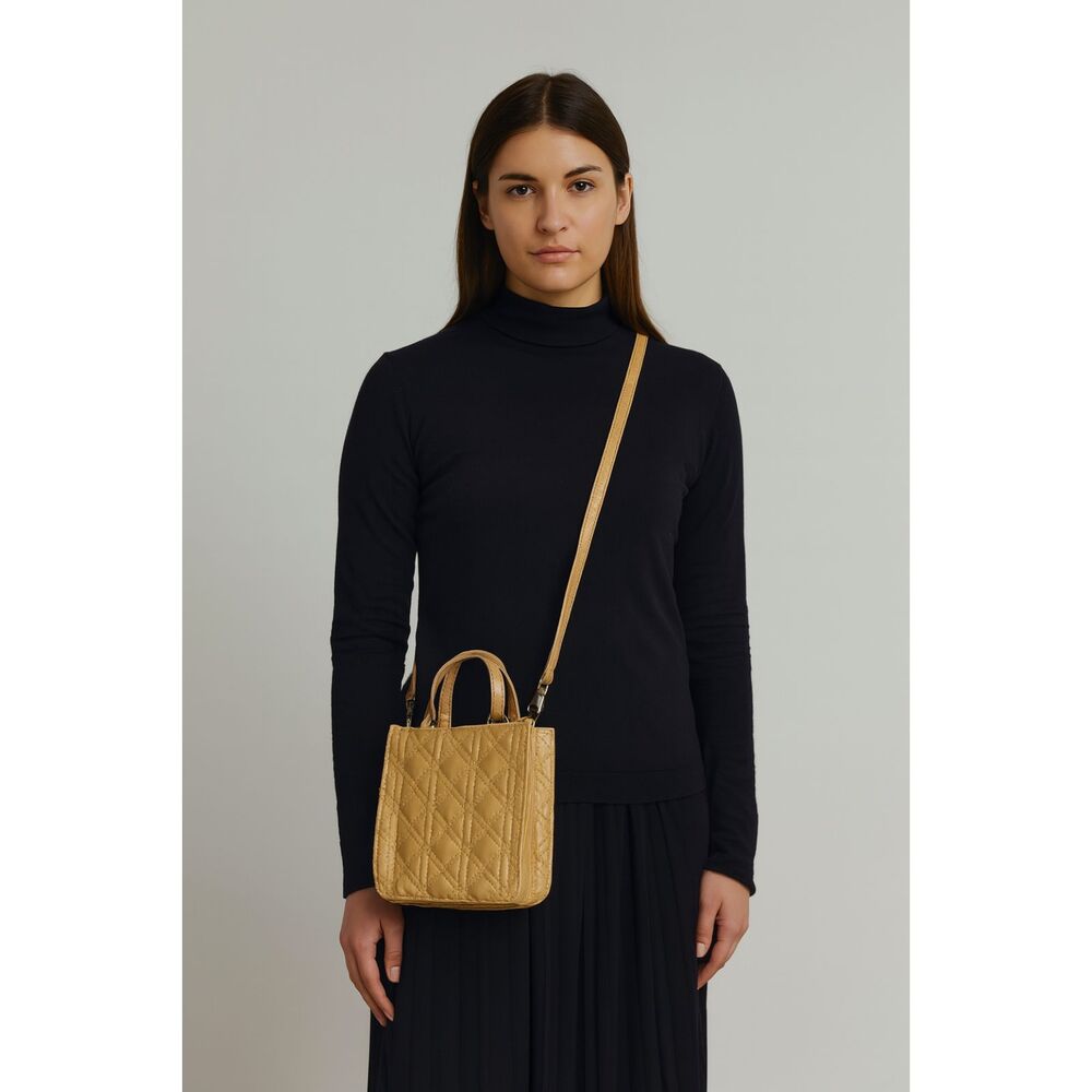ZARA Quilted Satchel Style Small Tote Bag Mustard Yellow
